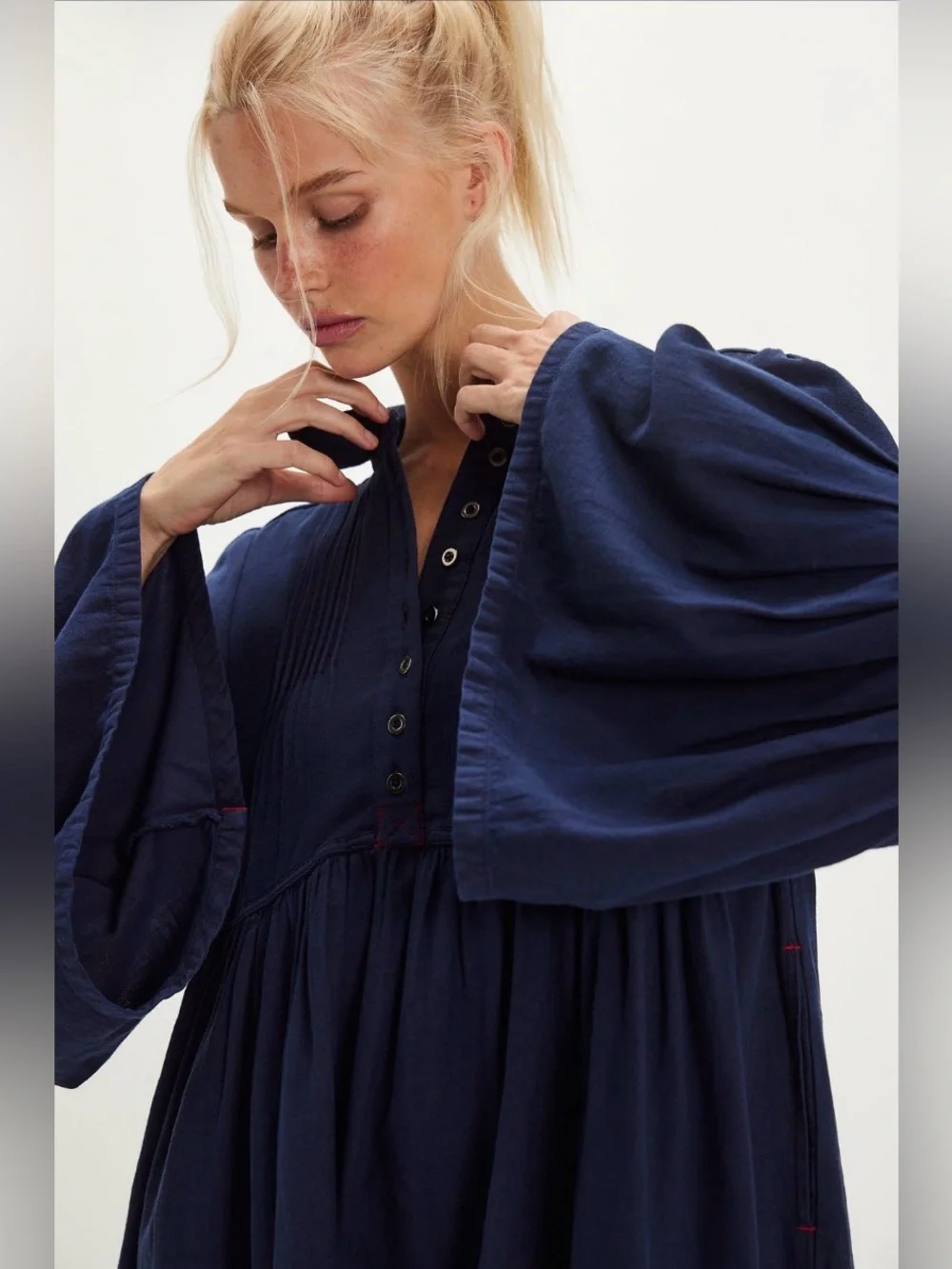 Free People We The Free Down East Denim Mini Dress in Clean Rinse Size XS NWT